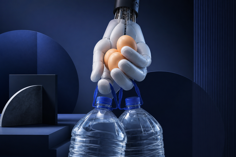 New soft robotic hand gently grips fragile eggs while lifting heavy water bottles
