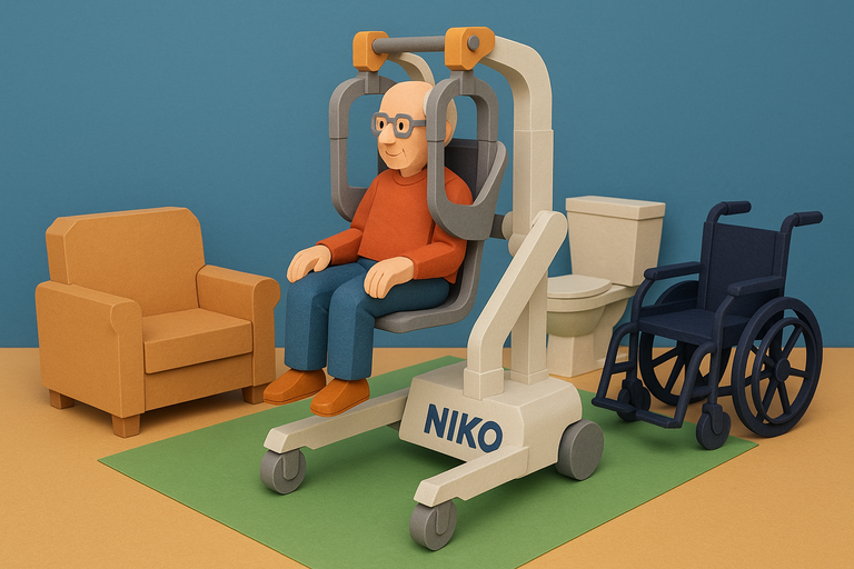 Niko is a robotic lift for people with limited mobility that doesn't require a caregiver's help