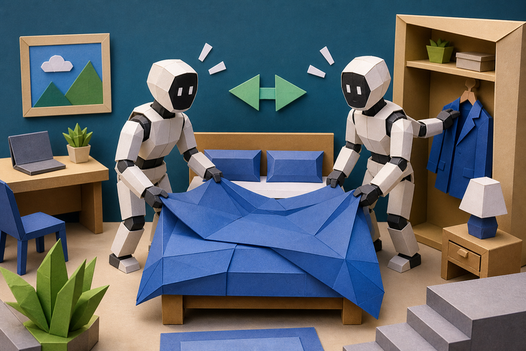 Figure humanoid robots organize room, hang clothes, and make bed without humans