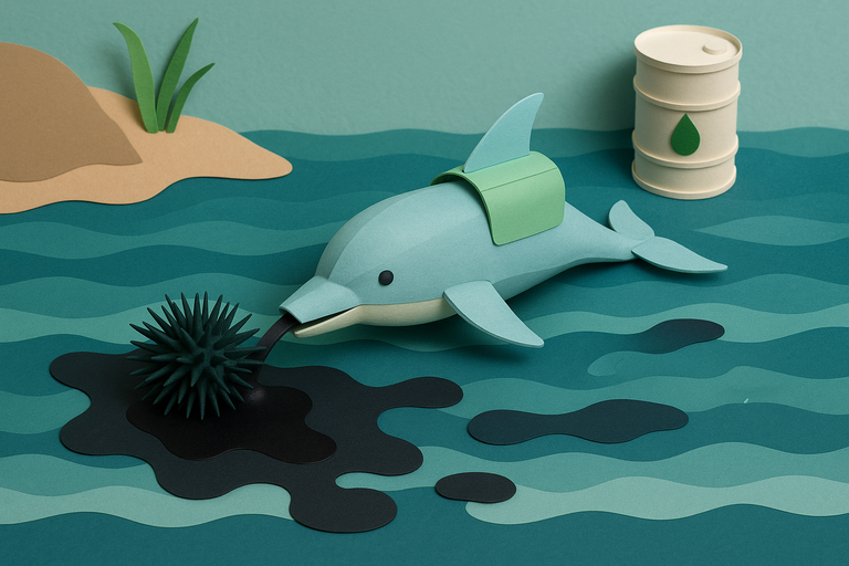 Dolphin robot swims into oil spills and cleans them