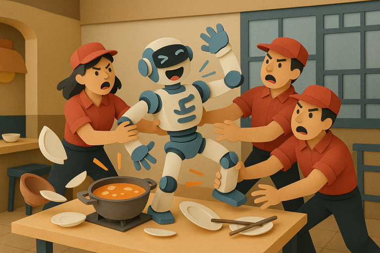 Employees had to restrain a dancing humanoid robot after it went wild at a California restaurant