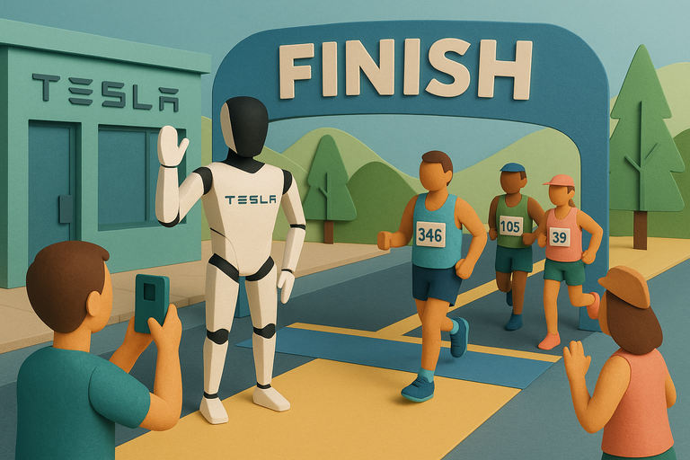 Tesla’s Optimus humanoid robot greets runners, poses for photos at Boston Marathon