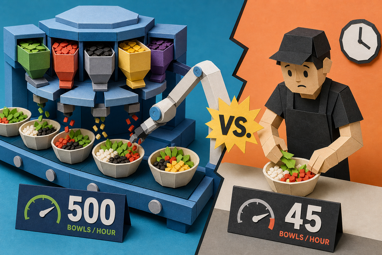 Marc Lore’s robots make 500 burrito bowls an hour. A human can make 45.